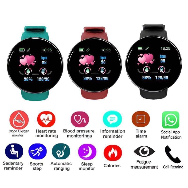 Reloj Waterproof Upgraded  Men Women Blood Pressure Smart watch Sport Tracker Pedometer D18 Smart Watches