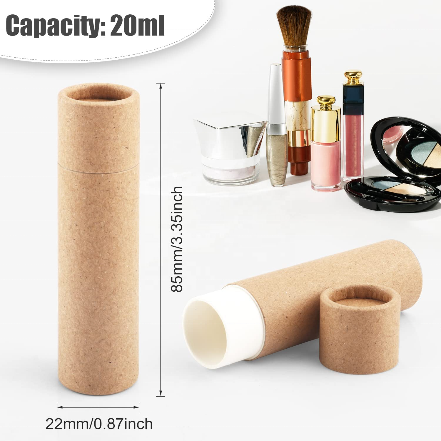 Eco Friendly Custom Design Kraft Paper Cardboard Lip Balm Tube Deodorant Container Cosmetic Lipgloss Packaging