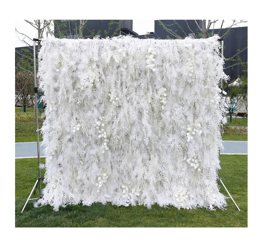 White Wedding Flower Wall 8x8 Roll 5D Fabric Artificial Flower Wall Decorative Flowers & Plants for Weddings