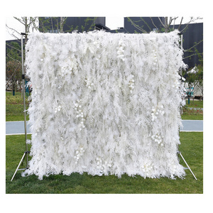 White Wedding Flower Wall 8x8 Roll 5D Fabric Artificial Flower Wall Decorative Flowers & Plants for Weddings