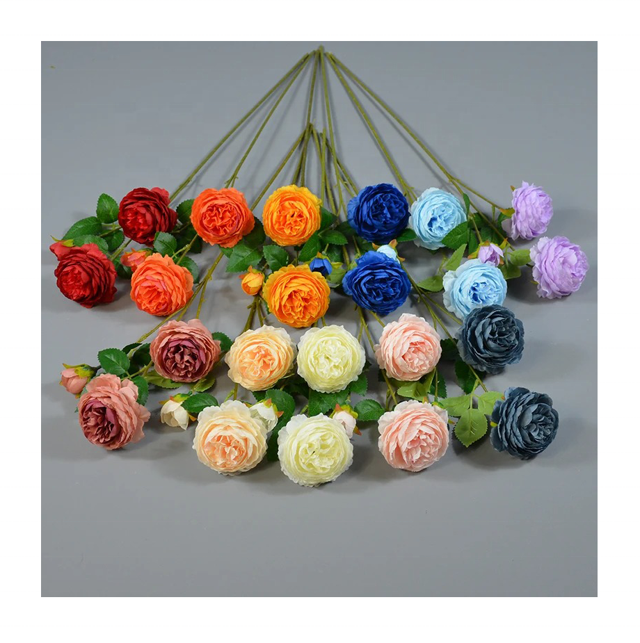 betterlove Artificial Flowers Peony Spray 3 Heads Silk Flower Faux Flowers Vintage for Wedding Home Kitchen Decoration