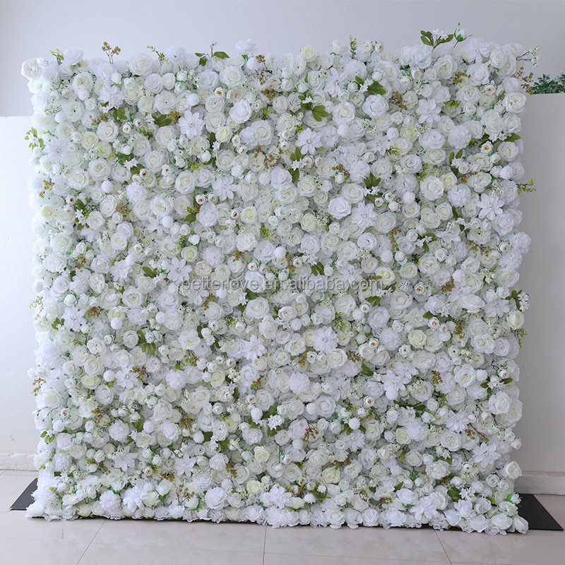 White Wedding Flower Wall 8x8 Roll 5D Fabric Artificial Flower Wall Decorative Flowers & Plants for Weddings