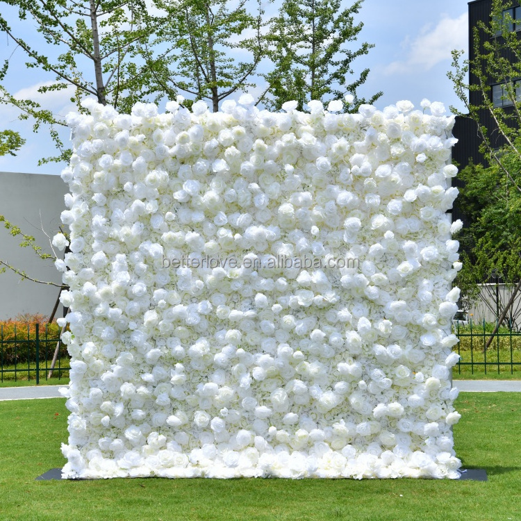 White Wedding Flower Wall 8x8 Roll 5D Fabric Artificial Flower Wall Decorative Flowers & Plants for Weddings