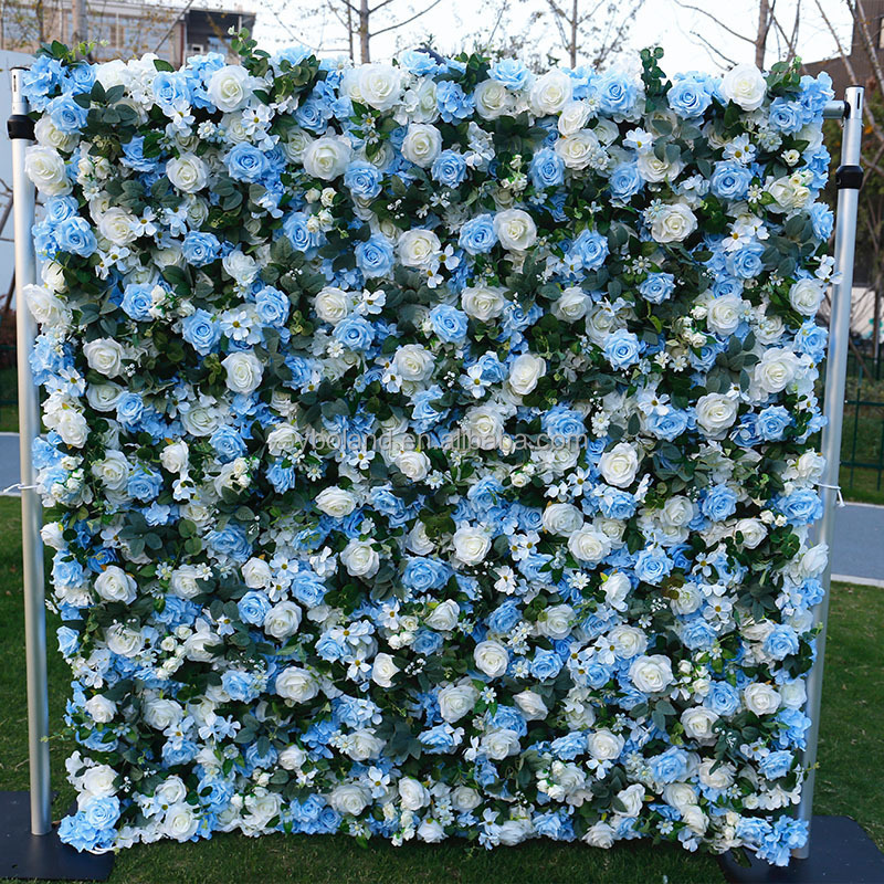 Light Blue Artificial Silk Roll-Up Floral Wedding Decor Flowers Walls Rose Flower Wall for Christmas Occasions