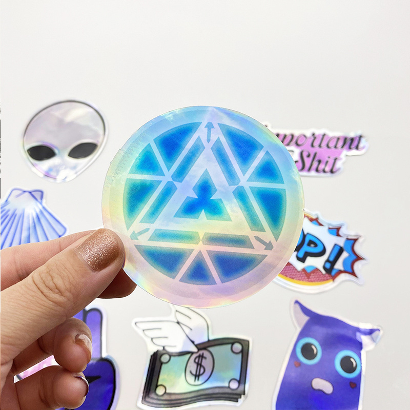 Customize Brand Logo Round Shape Laser Hologram Die Cut Cute Holographic Film Label Printing