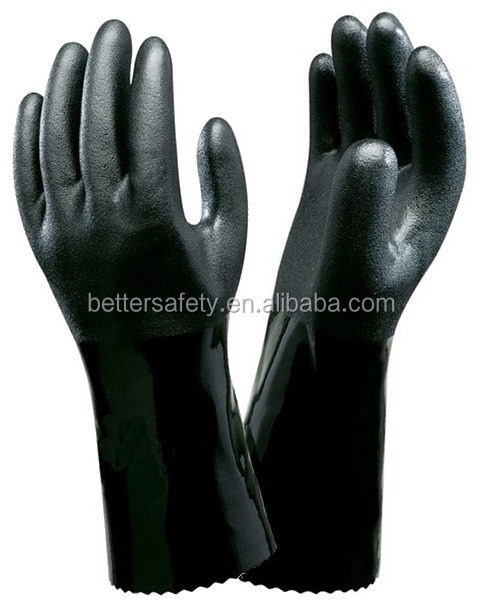 Long Cuff Blue PVC Rubber Fully Coated Chemical Resistant Work Glove