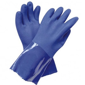 Long Cuff Blue PVC Rubber Fully Coated Chemical Resistant Work Glove