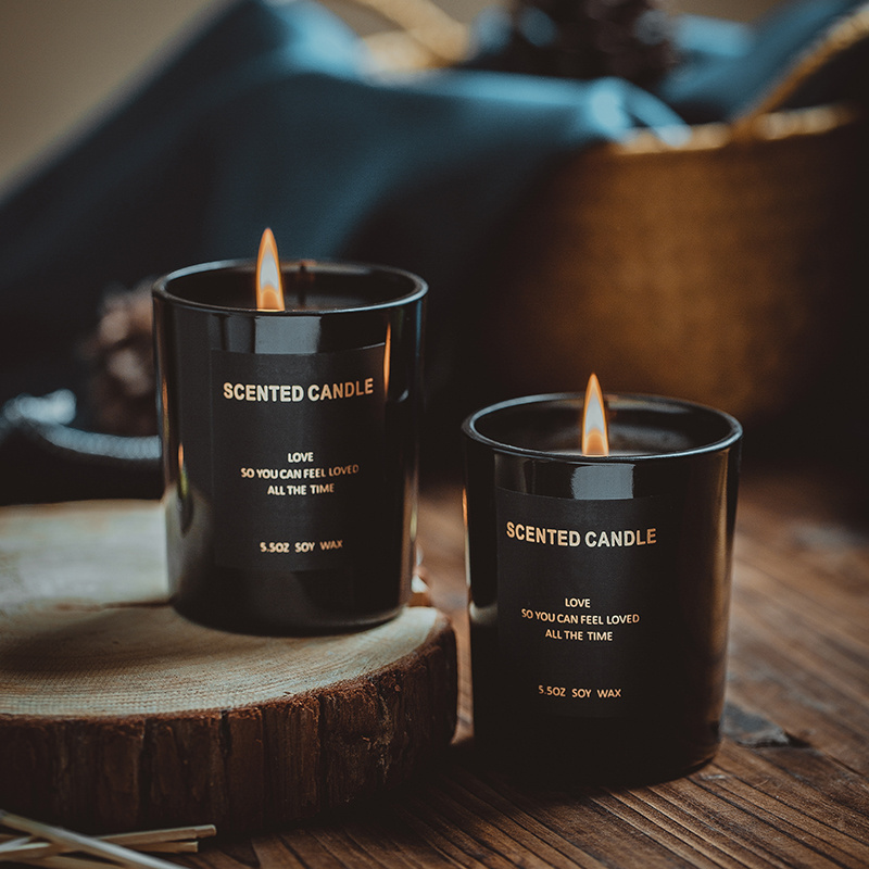 Luxury customizable handmade ready to ship 100% soy art high quality scented all black candles wholesale