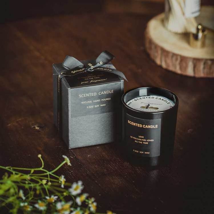 Luxury customizable handmade ready to ship 100% soy art high quality scented all black candles wholesale