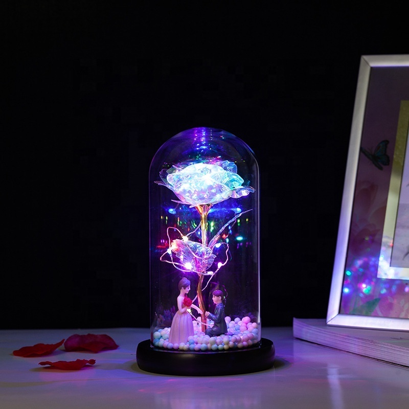 2024 China Romantic Table Lamp Small String Lights with Batteries Color Led Artificial Rose Flower Light Glass Dome Night Light