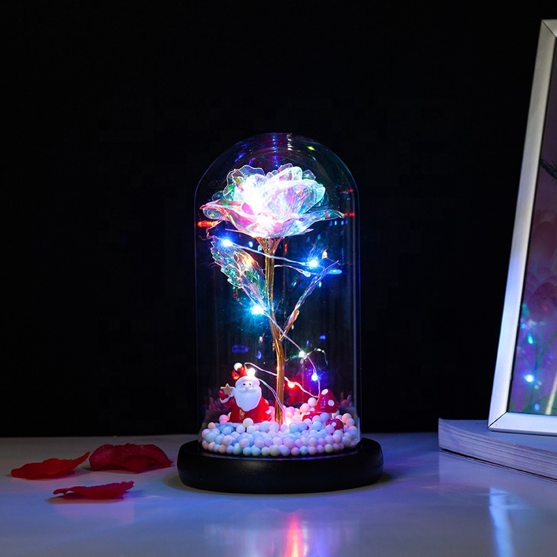 2024 China Romantic Table Lamp Small String Lights with Batteries Color Led Artificial Rose Flower Light Glass Dome Night Light