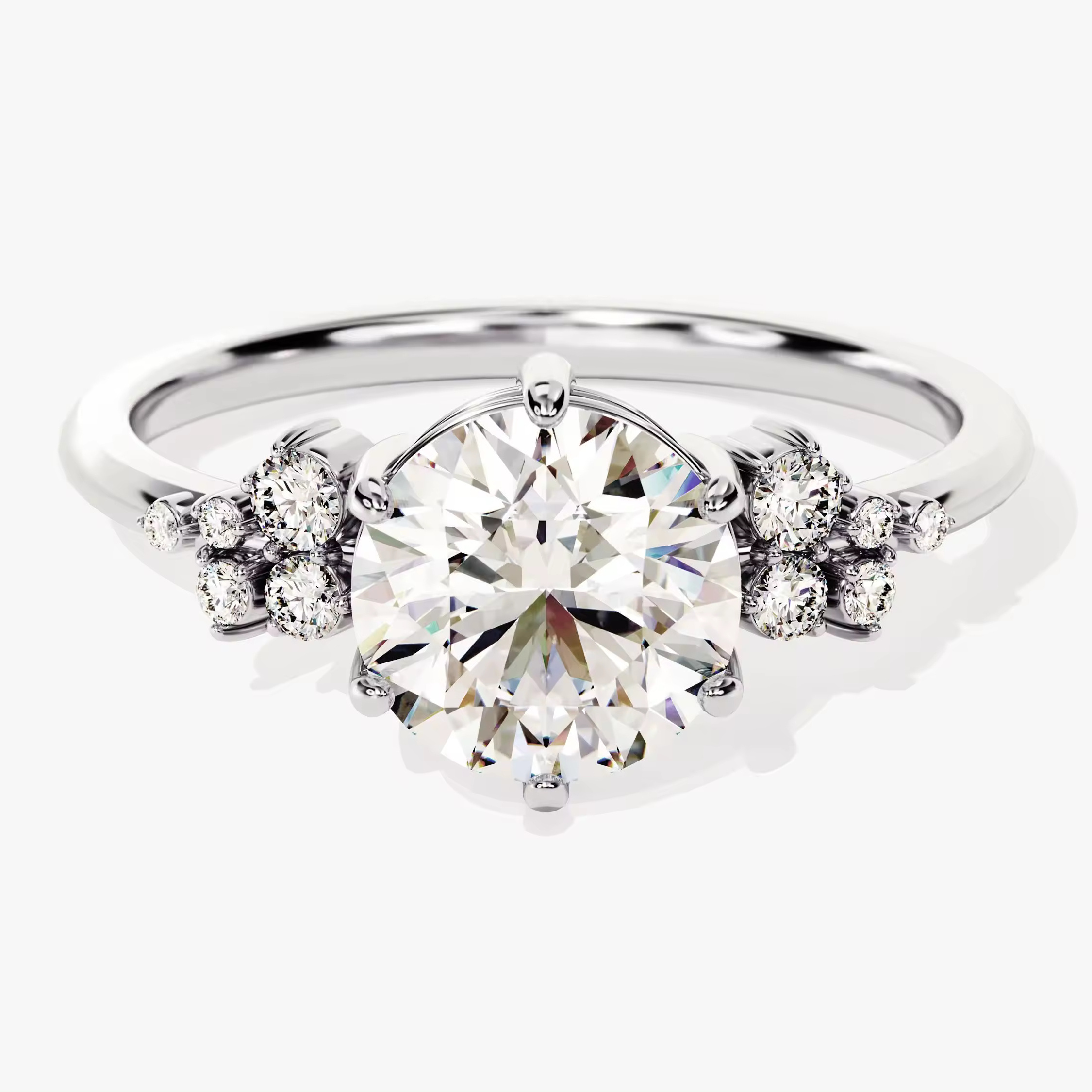 Round Cluster Engagement Ring 14k 18k Gold Lab Grown Diamond Ring Promise Solitaire Diamond Ring