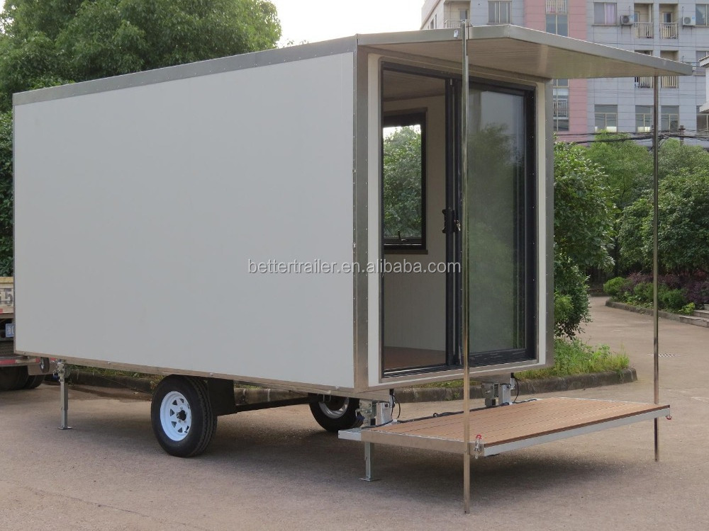 moving showroom mobile cabin on trailer wheels