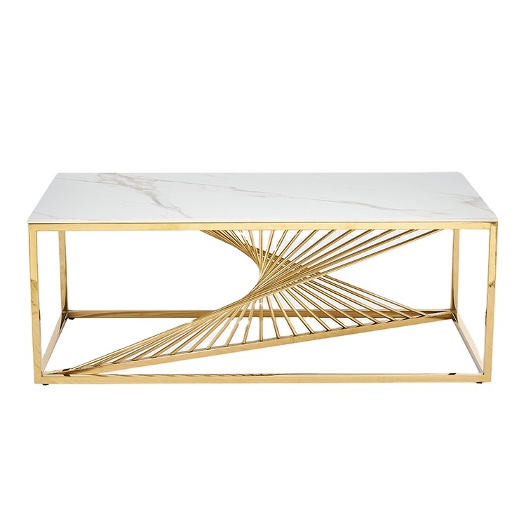 modern luxury nordic sofa center tea tables gold stainless steel white sintered stone coffee table for living room