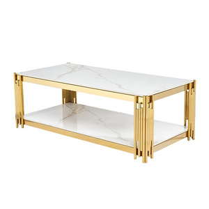 Stainless steel frame coffee table glass top side table golden tea Coffee table