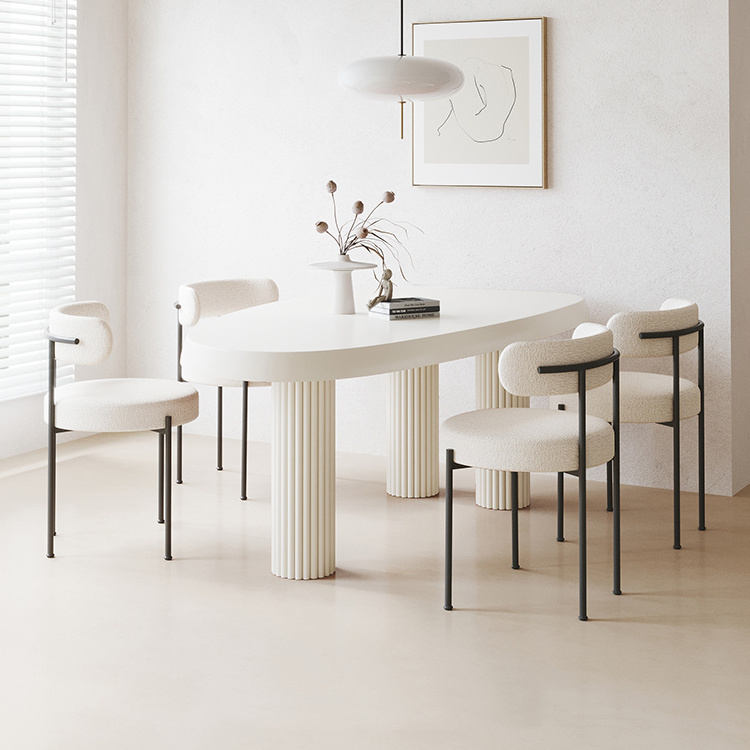 dining room furniture modern luxury white nordic boucle dining chairs with metal iron legs