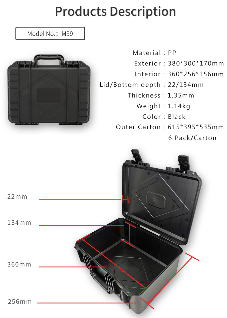 Portable M39 Tool Cases Black and Gold Hard Plastic Safety Box with Z Fold Waterproof and Shockproof OEM for Tool Storage