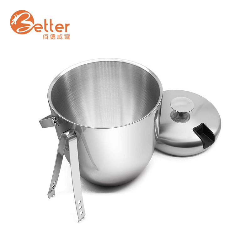 High Quality Double Wall Stainless Steel Ice Bucket with Tong for Night Club Party KTV Cooler Beer Holder