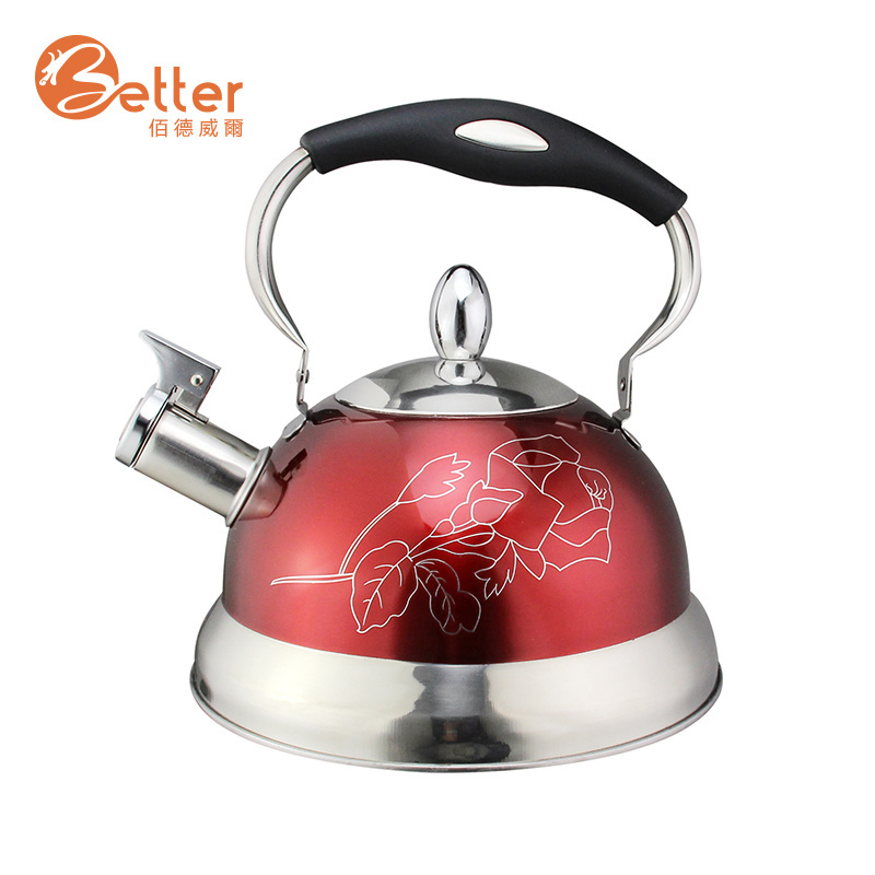 Whistling Stove Top Kettles Teapot with Silicone Handle Color Coating Tea Pot