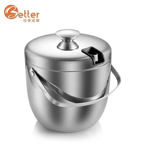 High Quality Double Wall Stainless Steel Ice Bucket with Tong for Night Club Party KTV Cooler Beer Holder