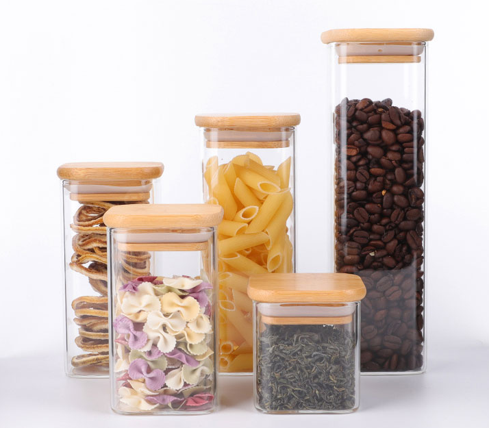 High Borosicilate  Glass jar   Glass food canister  Air Tight Glass with Bamboo lid