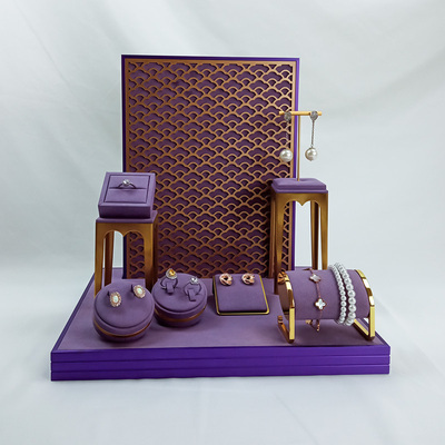 Custom Luxury Jewellery Display Stand Microfiber Metal Jewelry Window Display Set  for jewelri display