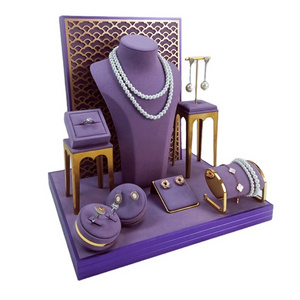 Custom Luxury Jewellery Display Stand Microfiber Metal Jewelry Window Display Set  for jewelri display