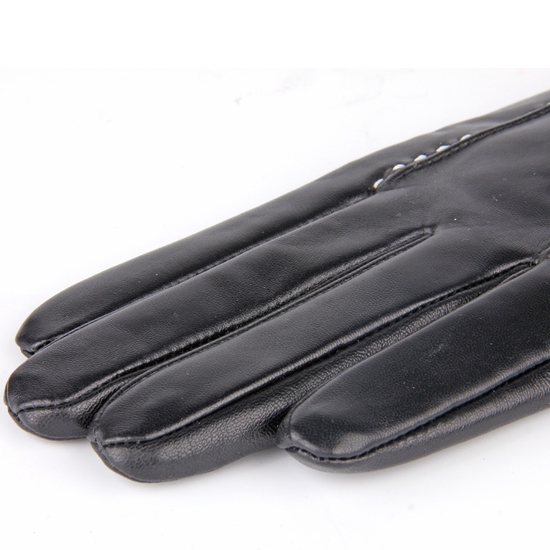 Winter Ladies Basic Style Ruffles Cuff Sheepskin Leather Gloves