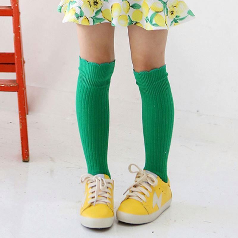 BD-S115 Baby Girls Boys Kids Ruffled Stockings Candy Colorful Lace Tube Meias Soft Warm Cotton Uniform Knee High Socks