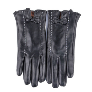 Winter Ladies Basic Style Ruffles Cuff Sheepskin Leather Gloves