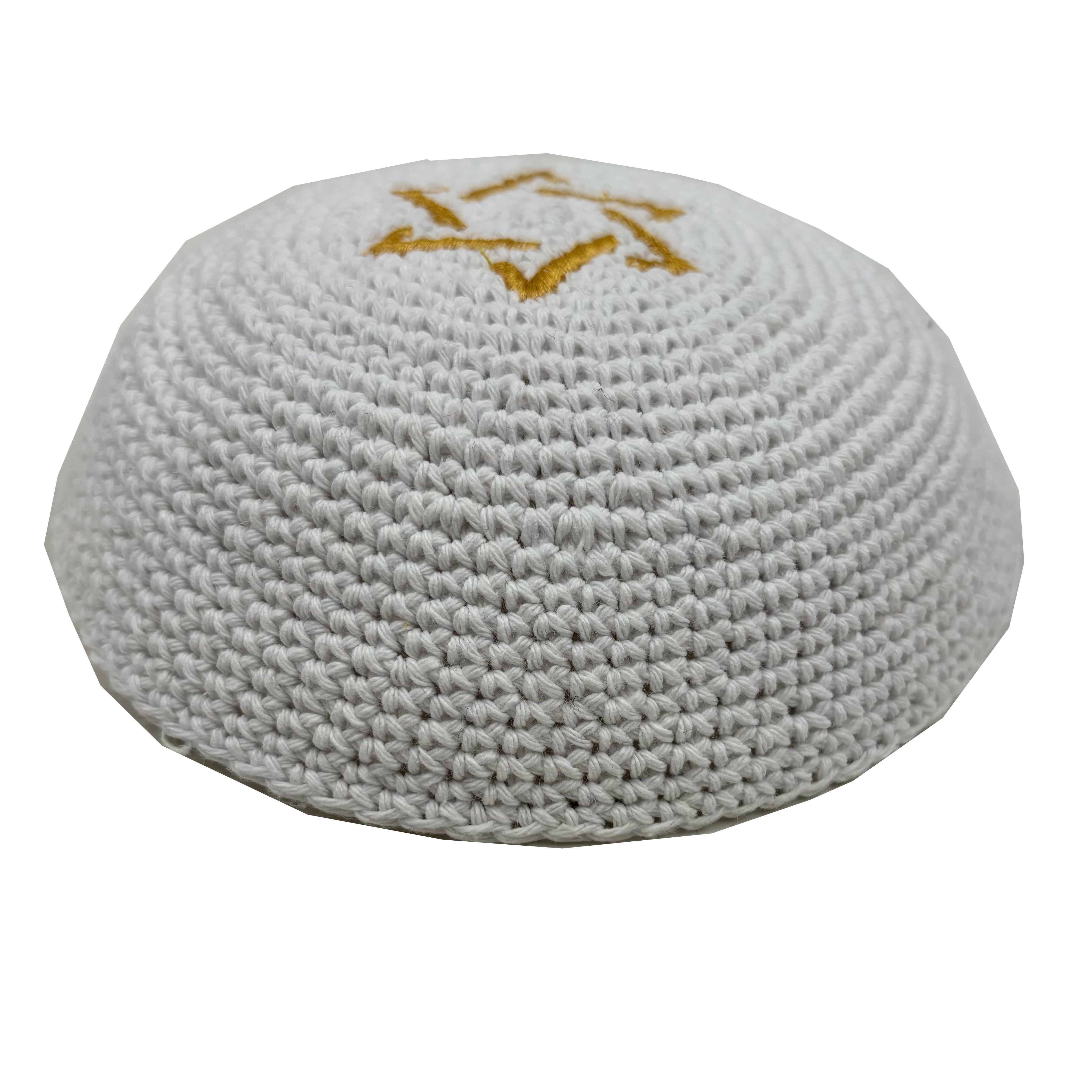 White Crochet Kippah Hat w emb. LOGO for Adults Men Boys Kids 100%Cotton kippah hat kippah knitted