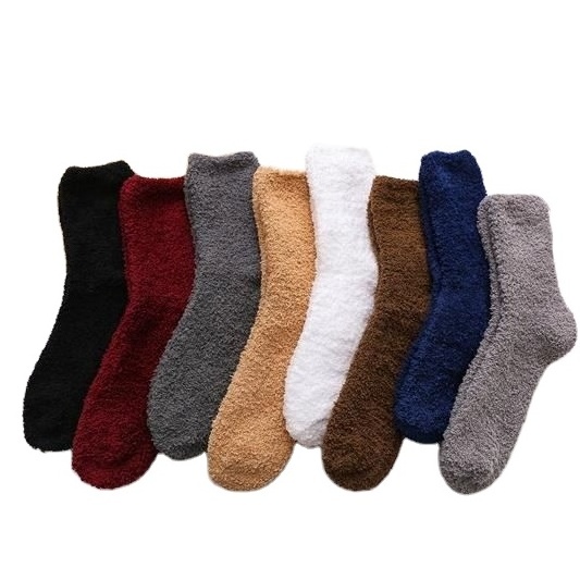 BD-S561 Wholesale men fuzzy fluffy warm super soft long cozy winter socks men polyester cosy feather yarn socks