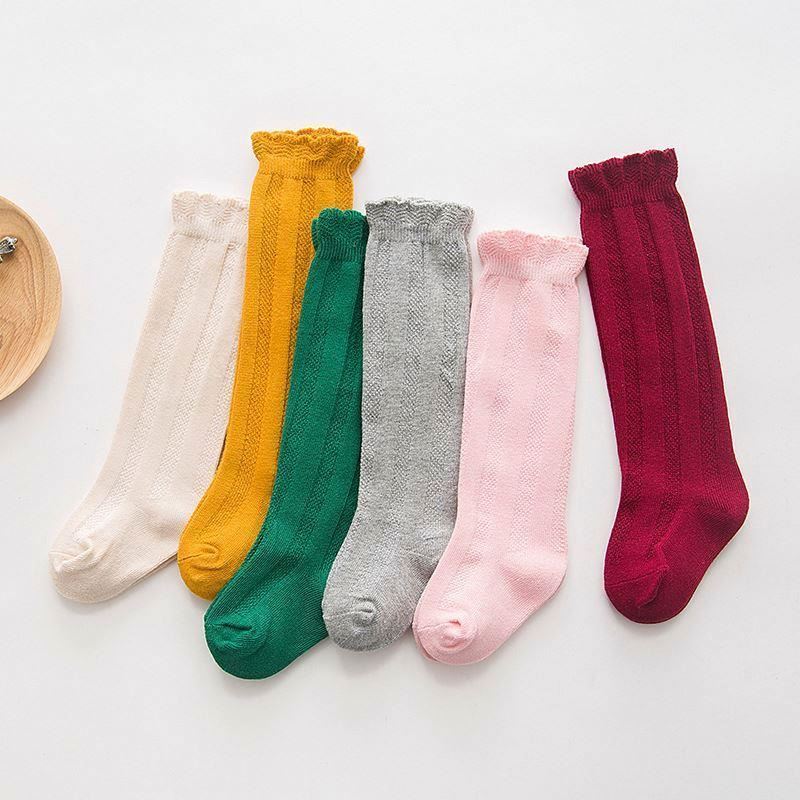 BD-S115 Baby Girls Boys Kids Ruffled Stockings Candy Colorful Lace Tube Meias Soft Warm Cotton Uniform Knee High Socks