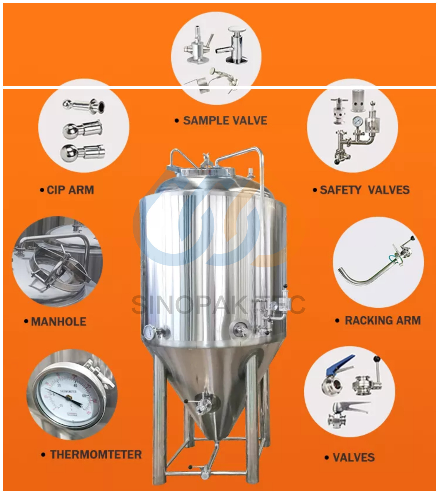 SinoPak Stainless steel Beer fermenter 200L 500L 1200L 2000L fermenting tank Beer Brewing Equipment Beer equipment In Argentina