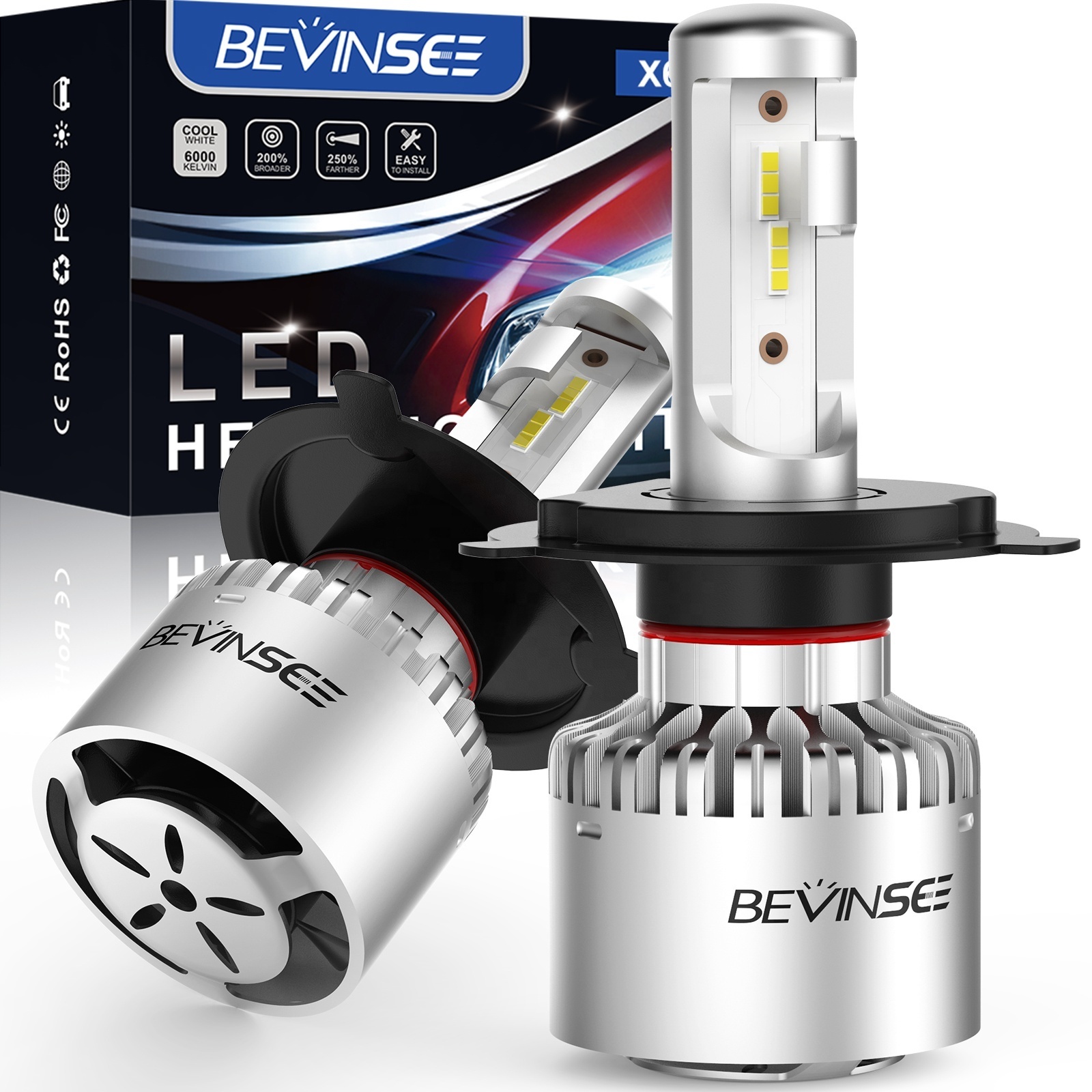 Bevinsee Focos Led Lampadas 9012 Faros Headlamps H4 Car Bulbs 60W 8000LM H11 H7 Luc LED Headlight Bulb #70100CHL-X6