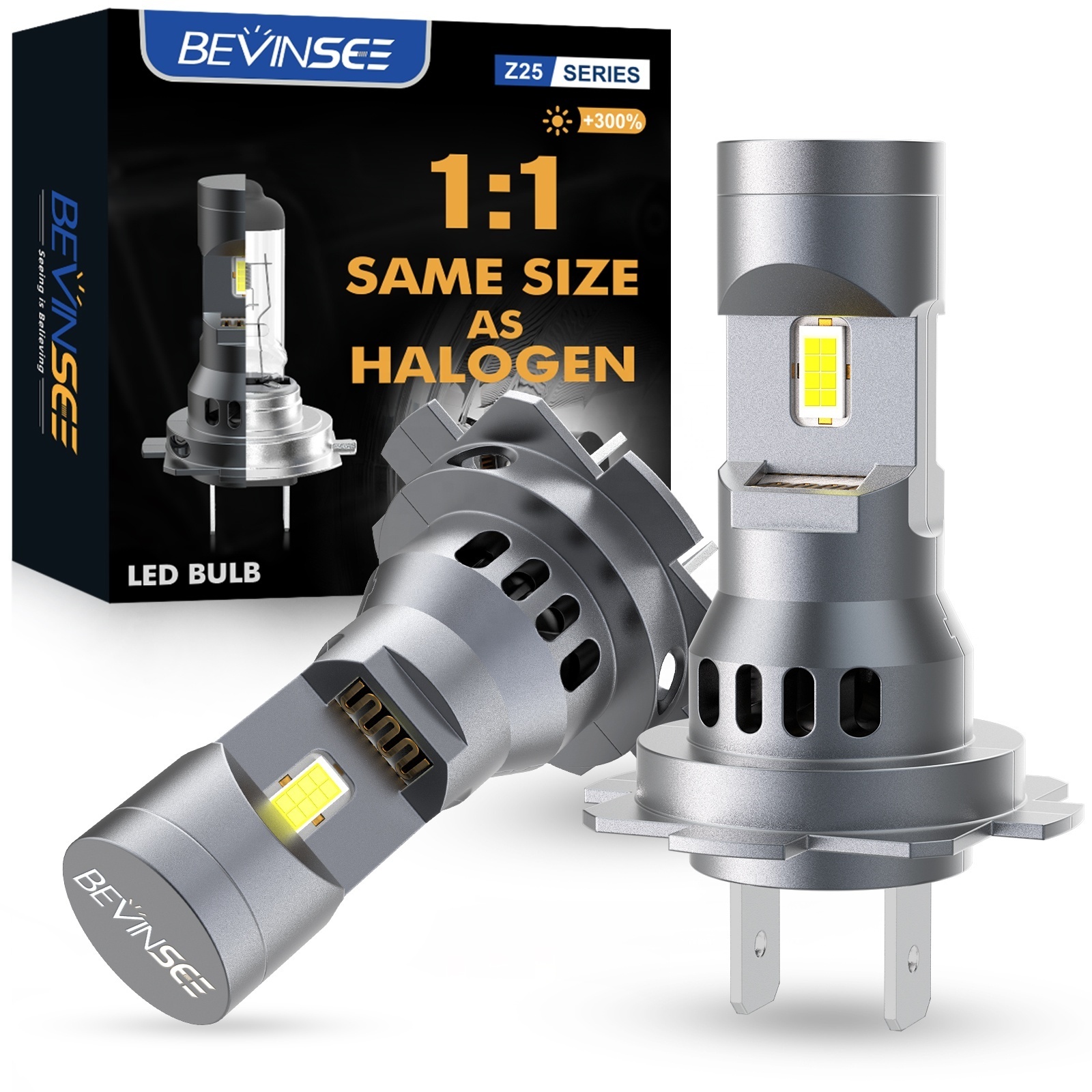 Bevinsee Z25 H7 High Beam 70W 10000LM Same Size As Original Halogen Bulbs 3570 CSP H7 9005 9006 LED Headlight Bulbs