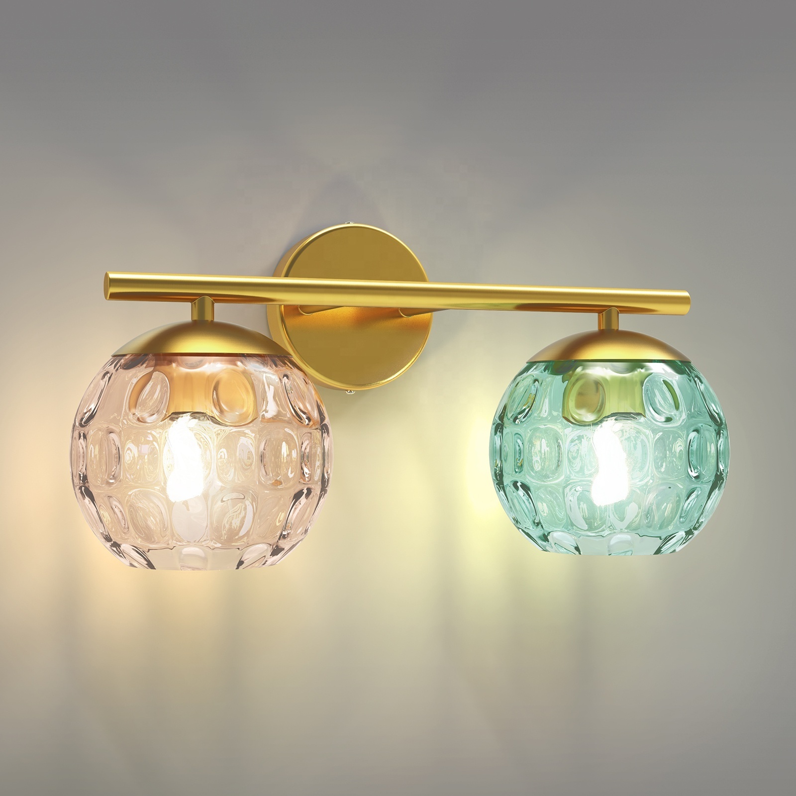 HYMELA C04 2-Light Bathroom Vanity Wall Light Hallway Aisle Wall Sconce Light Fixture Wall Mount Lamp with Colorful Glass Shade