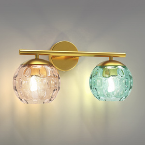 HYMELA C04 2-Light Bathroom Vanity Wall Light Hallway Aisle Wall Sconce Light Fixture Wall Mount Lamp with Colorful Glass Shade