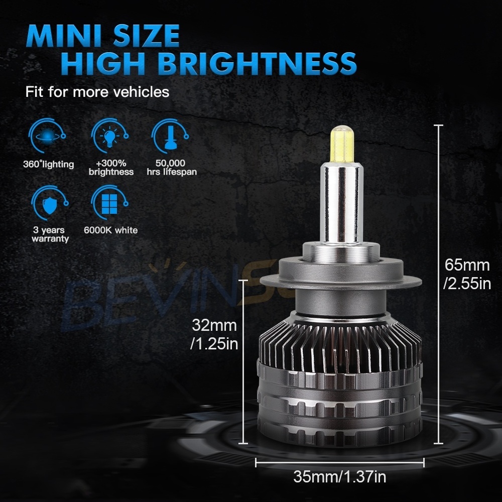 Bevinsee 2PCS H8 H9 H11 6500K 12000LM 80W Super Bright Car Headlamp Waterproof H11 LED Headlight Lights Bulbs