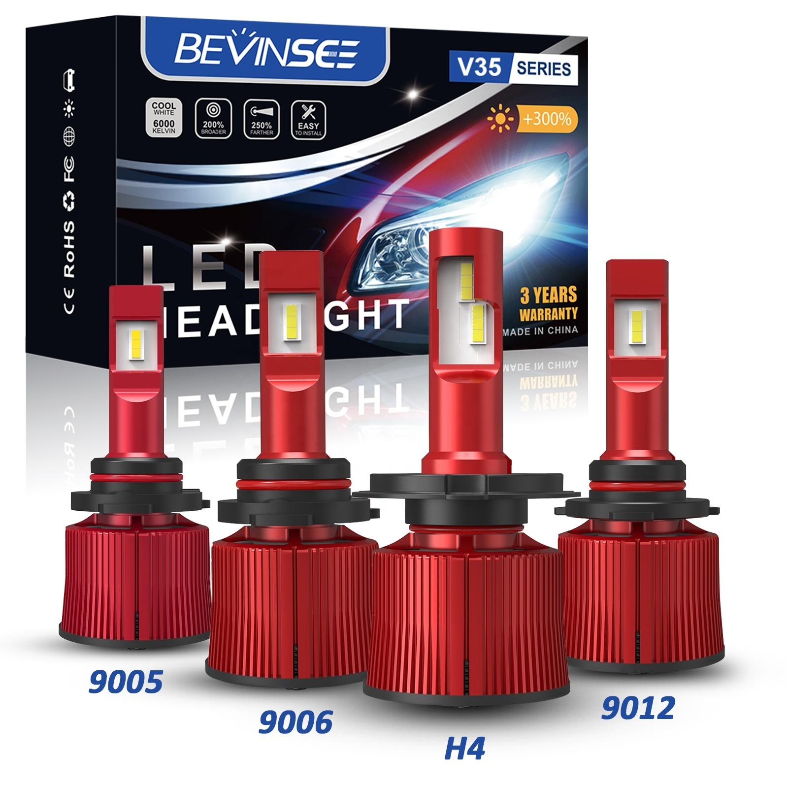 * Clearance Sales * Bevinsee 2x V35 H4 LED Fog Light High Beam 100W 15000LM White Lamp H4 9006 9012 HB3 9005 LED Headlight Bulbs