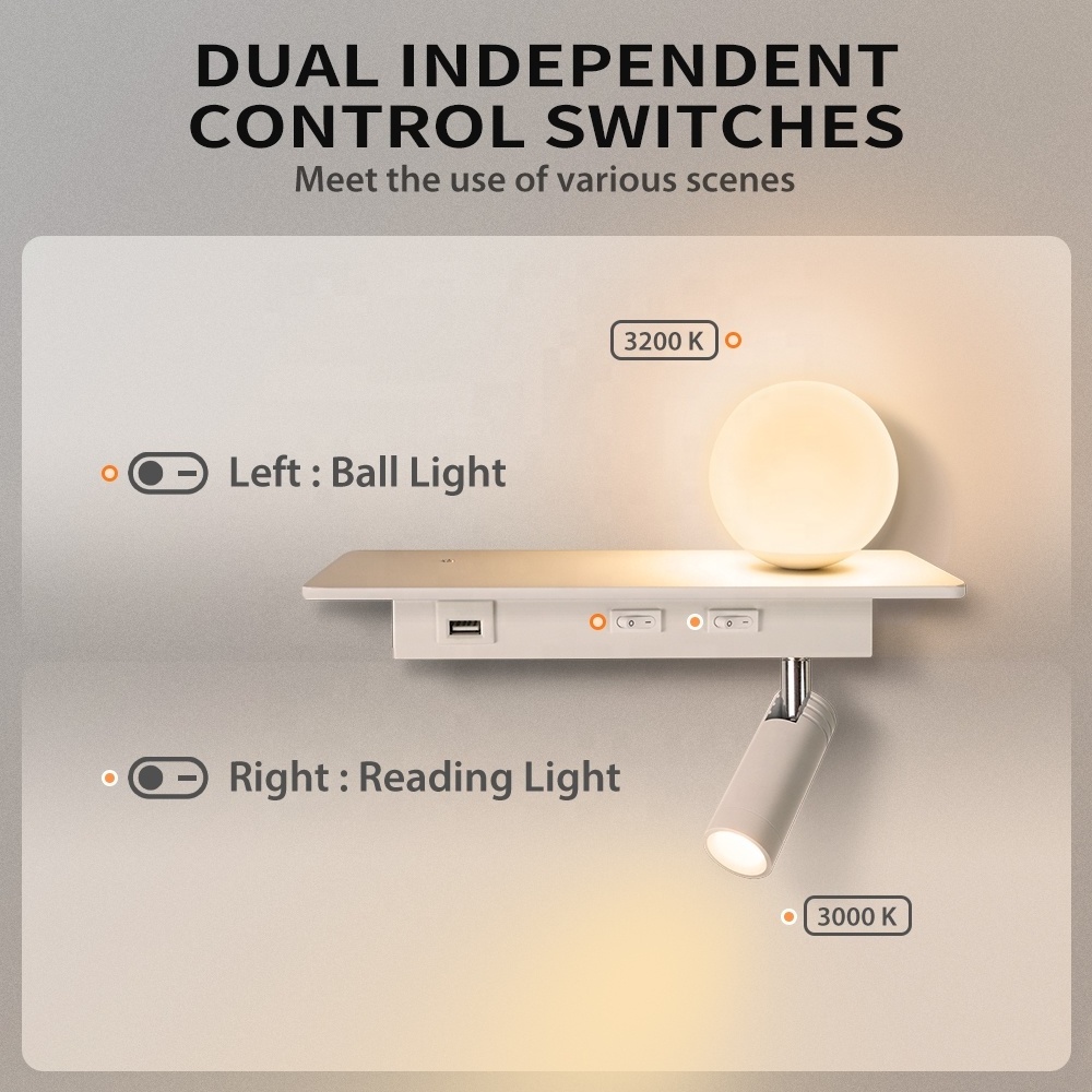 HYMELA LED Reading Wall Light Adjustable Spot Lamp US Plug Spherical Moon Lighting