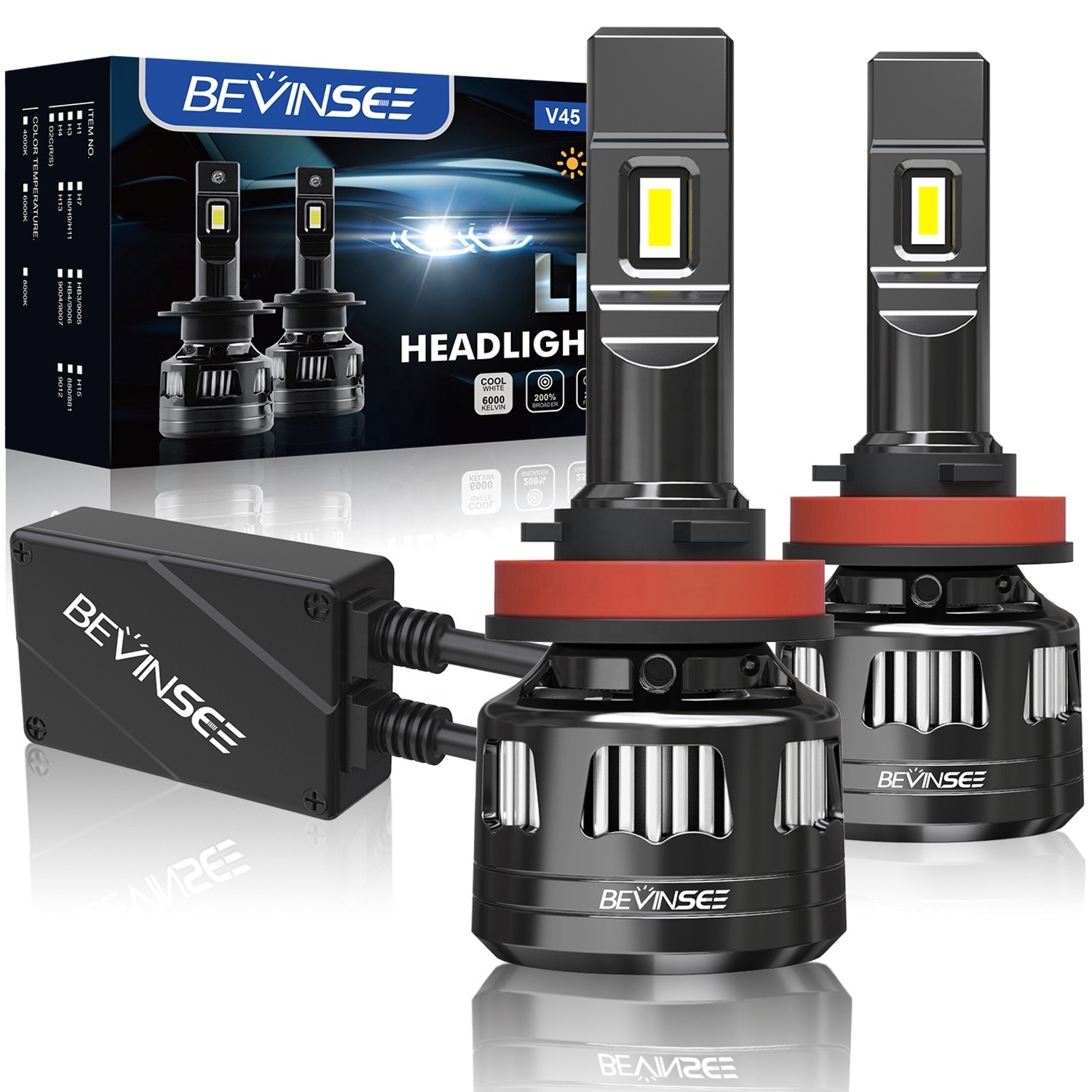 Bevinsee High Lumen Auto Lighting System Car Headlamp Auto Head Light H11 H8 H9 Bulb Vehicle Led Headlight