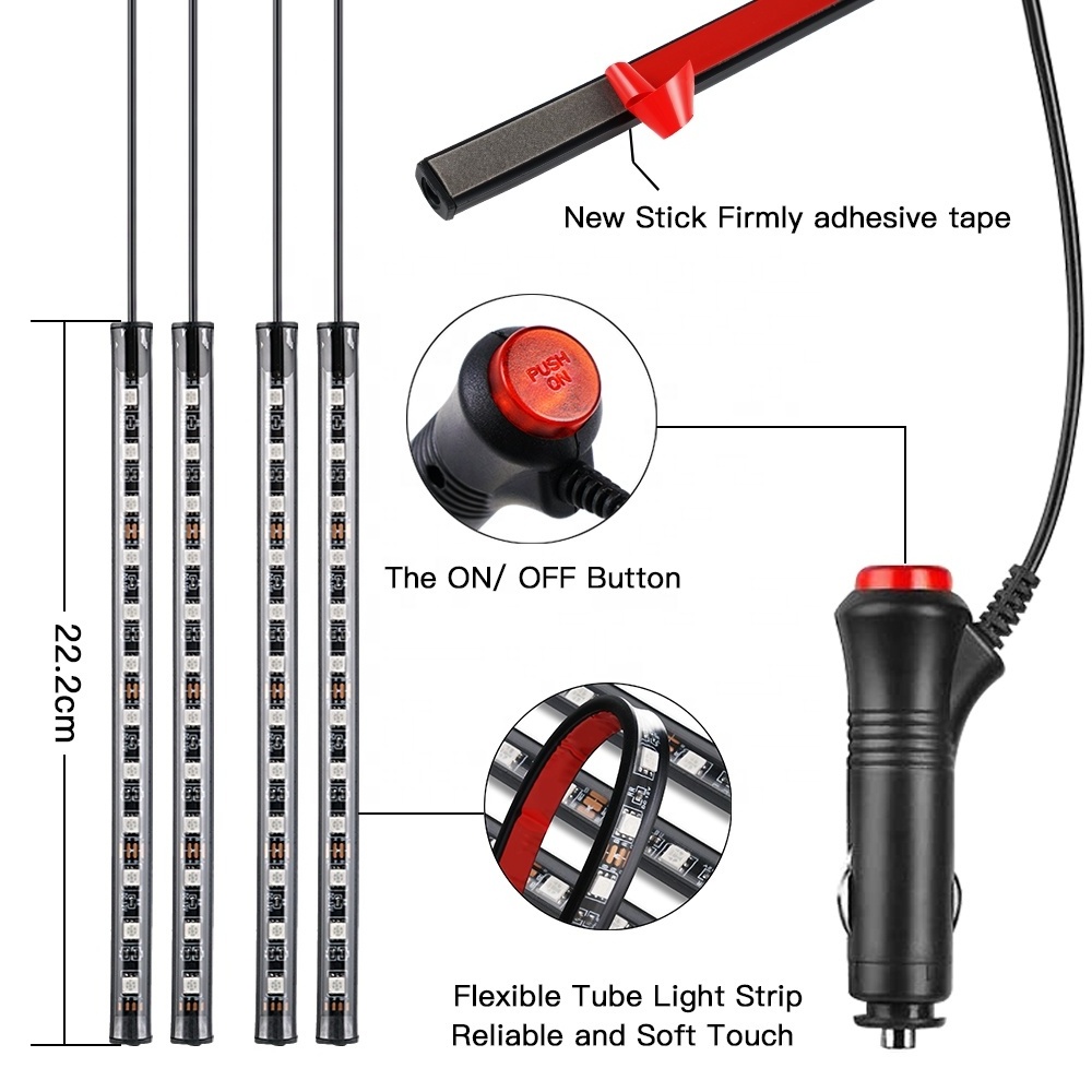 Bevinsee 4x RGB LED Auto Interior Strip Lamp Atmosphere Lights For Audi A1 A2 A3 A4 A5 A6 Q5 TT