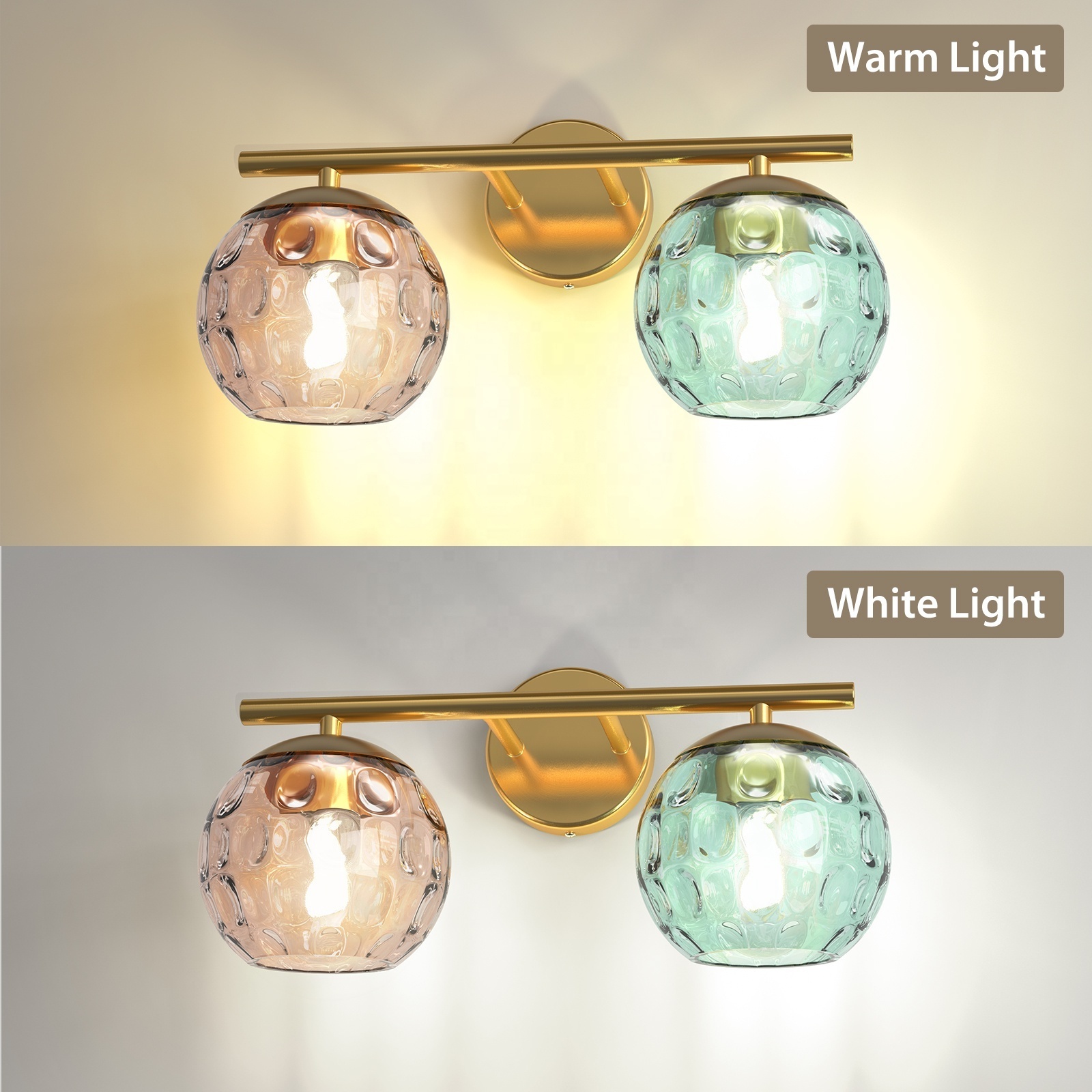 HYMELA C04 2-Light Bathroom Vanity Wall Light Hallway Aisle Wall Sconce Light Fixture Wall Mount Lamp with Colorful Glass Shade