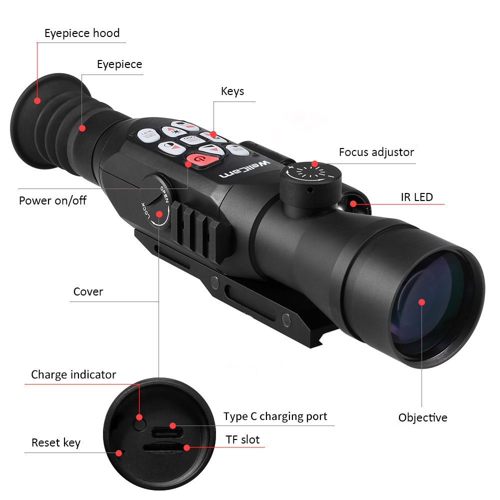 Night vision scope 1080P digital 300 yards IR day and night rangefinder night vision hunting scope