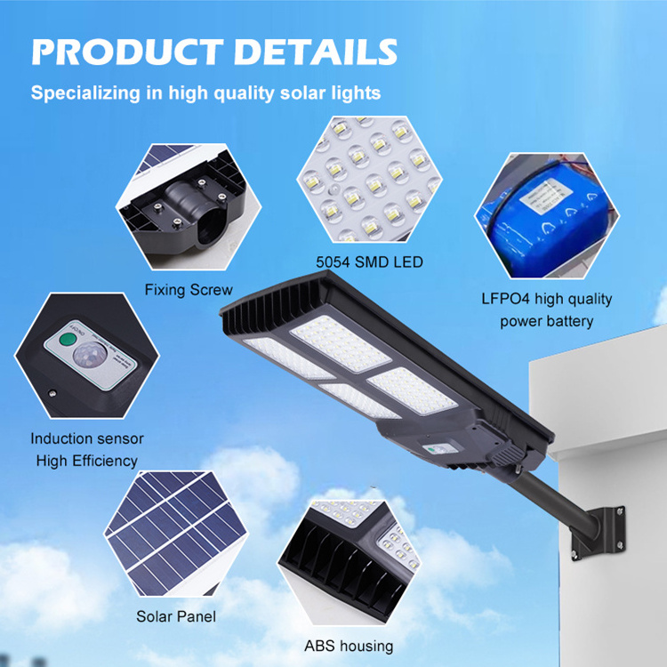 Replacement High Quality Commercial Outdoor IP65 Waterproof ABS 200w 300w Integrated All In One Led Solar Street Light