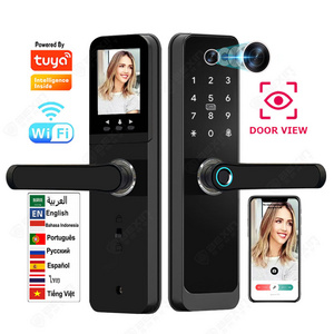 Video Intercom Tuya Wifi Digital Smart Door Lock Waterproof Fingerprint Electronic Door Lock Key Card Smart Intelligent Lock