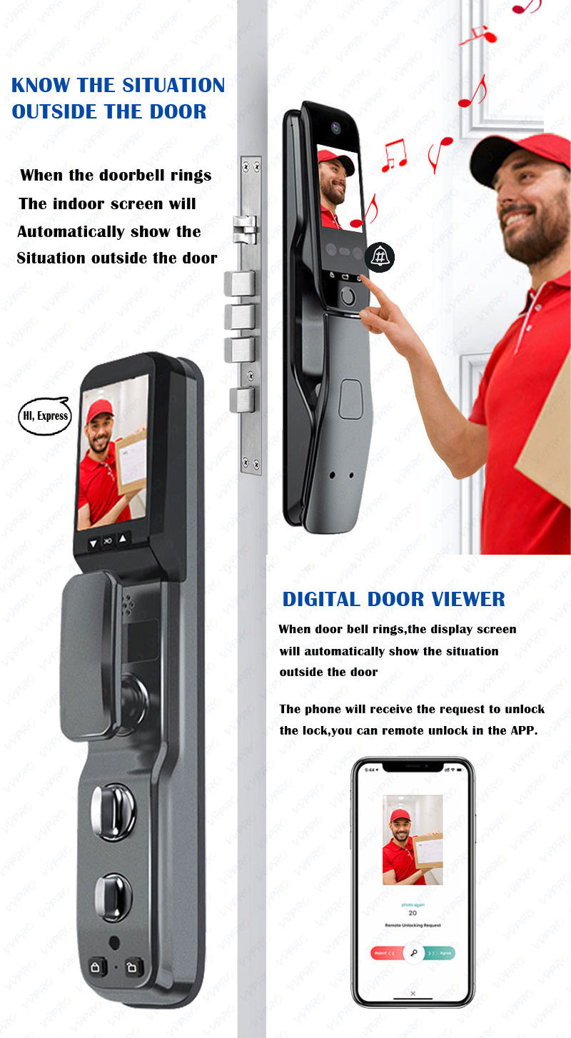 VVPRO Tuya Wifi Dual screen voice and video intercom Doorbell Screen Smart Fingerprint Face Recognition Camera Smart Door Lock