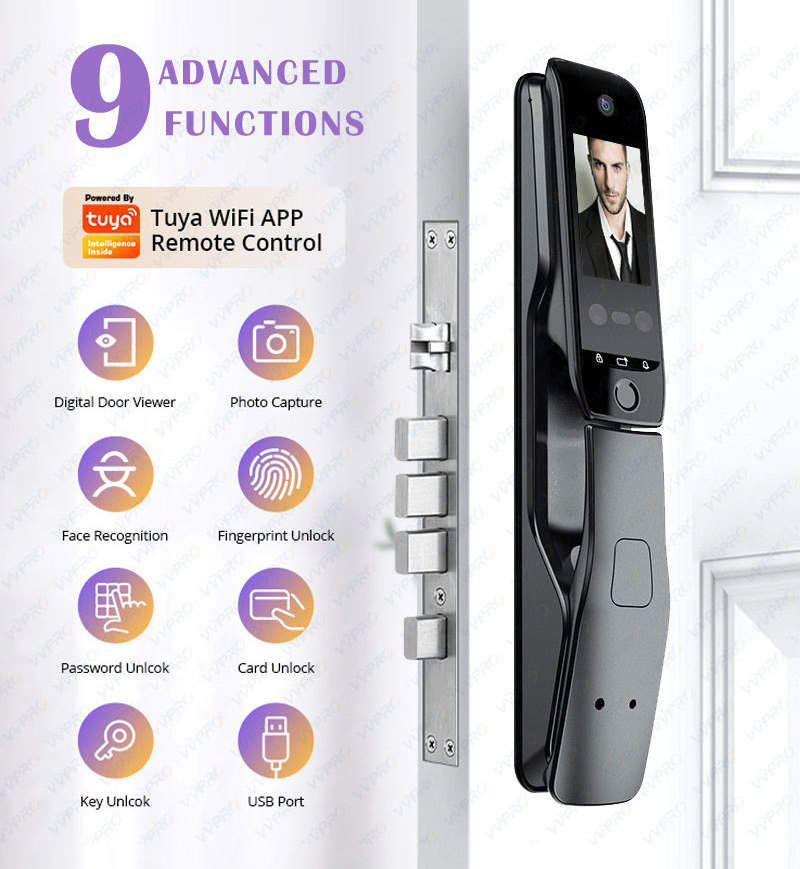 VVPRO Tuya Wifi Dual screen voice and video intercom Doorbell Screen Smart Fingerprint Face Recognition Camera Smart Door Lock