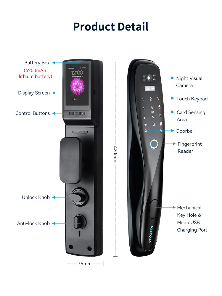 VVPRO Camera Lock with Biometric Fingerprint Finger with Camera Home Security Smart Digital Door Lock